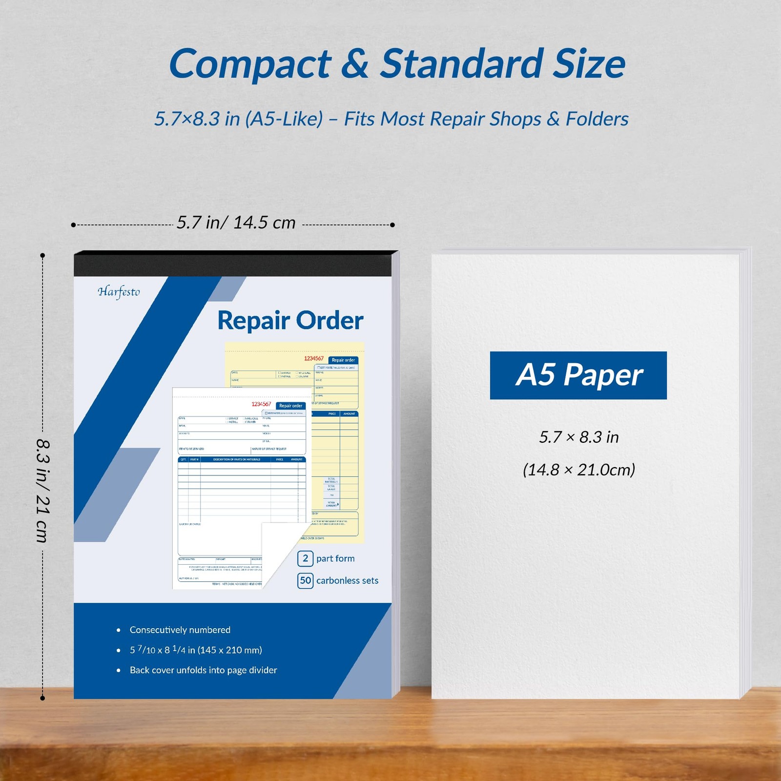 Repair Order Book, 2 Part Carbonless Job Work Order Forms – White/Yellow, 5-7…