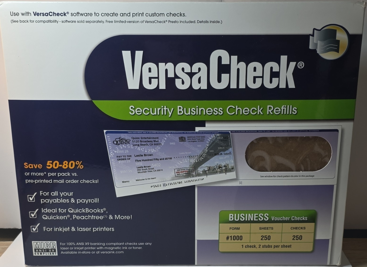 VersaCheck 1000 Business Voucher Checks Refills for Inkjet & Laser Printers
