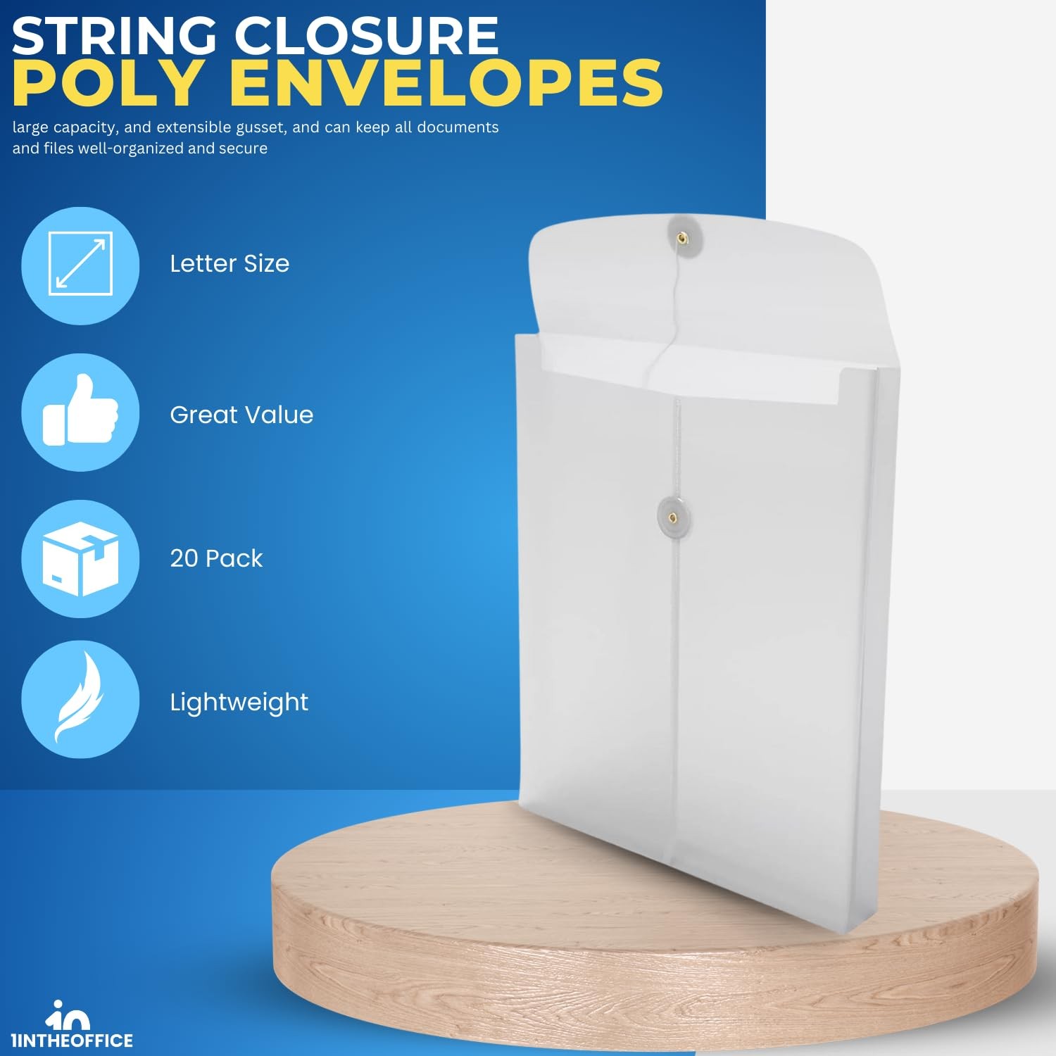 1InTheOffice Poly Envelopes with String Closure, Button and Transparent