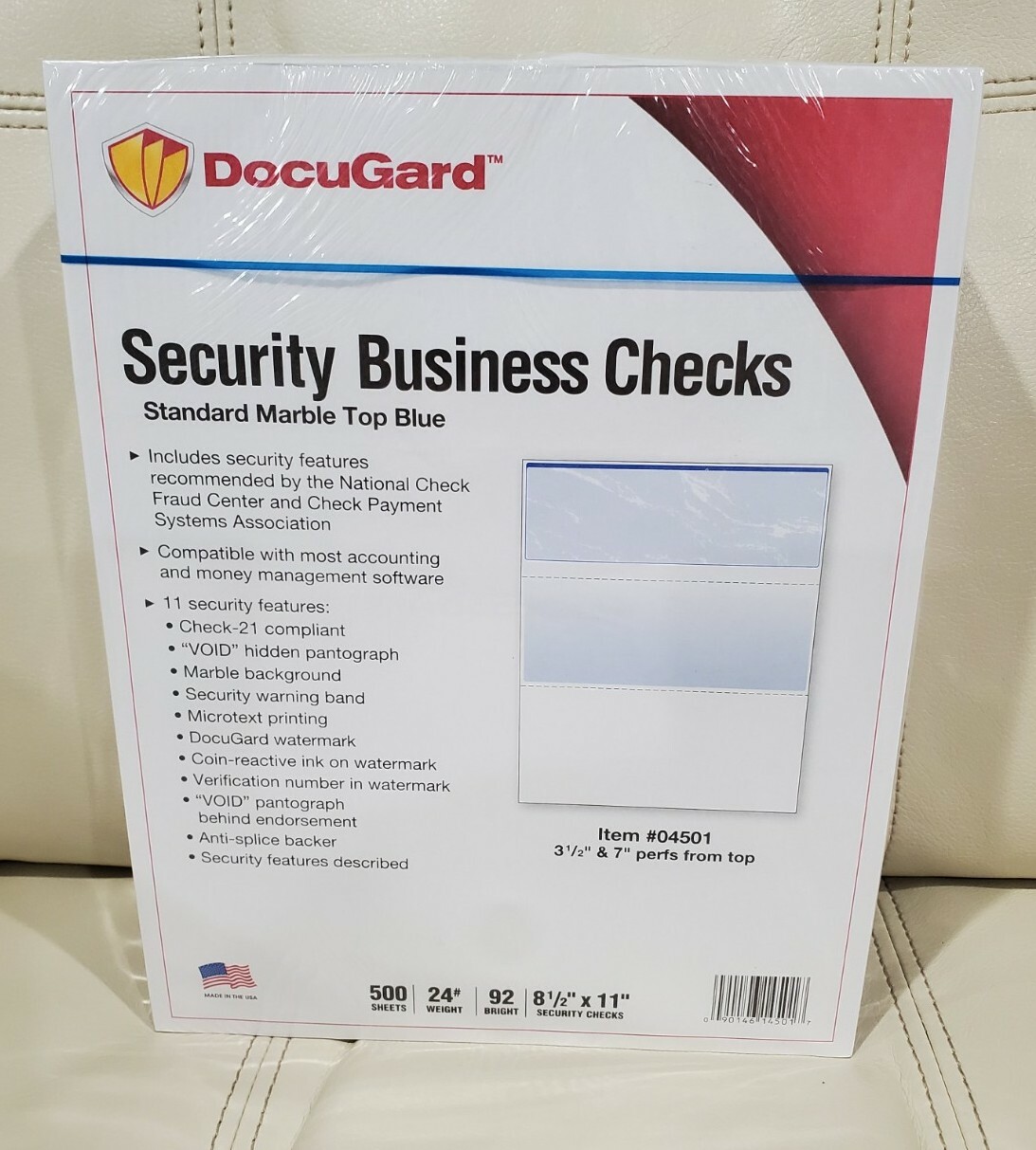 Docugard Standard Security Check Blue Marble Top 24 lb Letter 500/Ream 04501