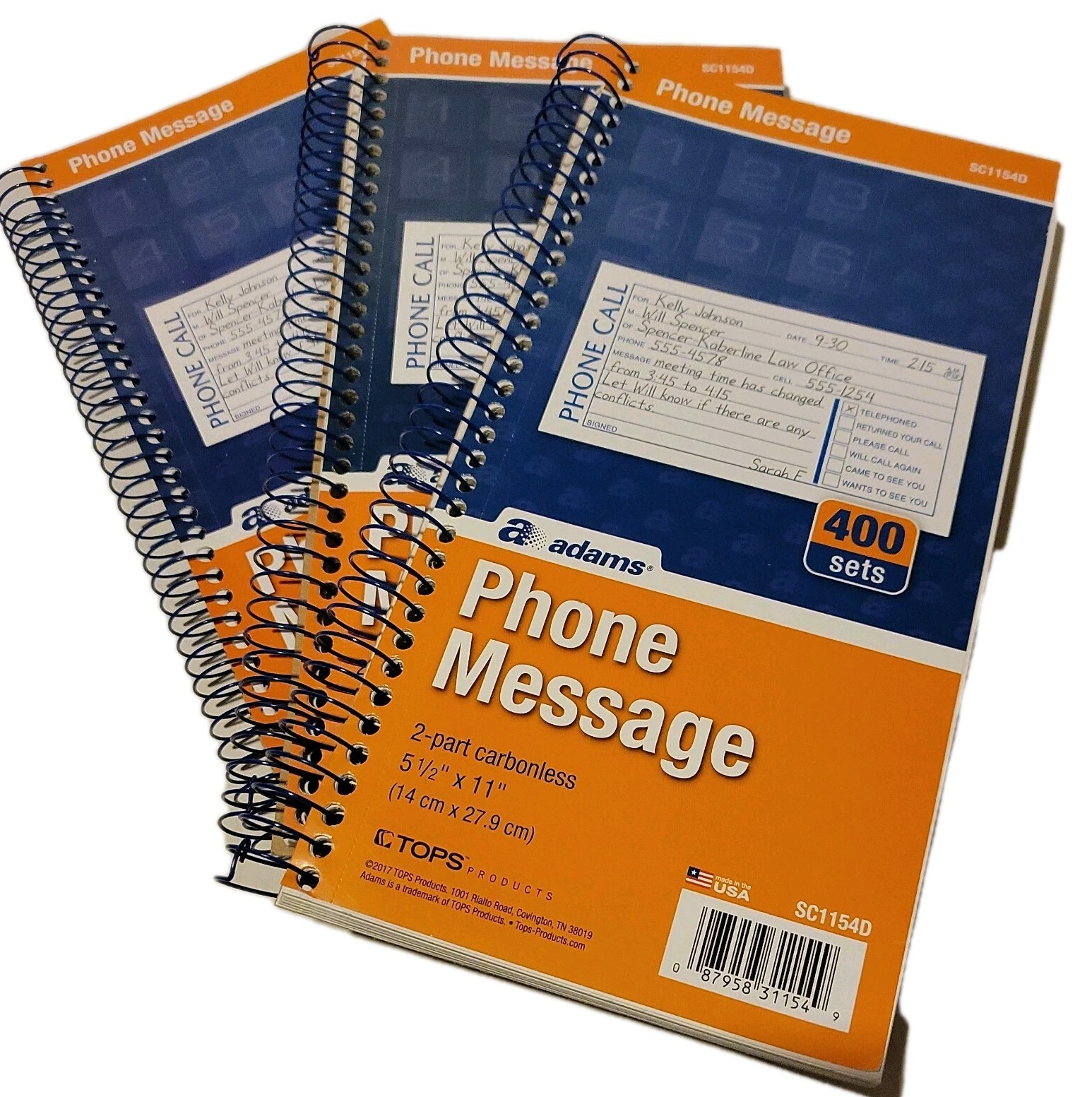 LOT 3 Adams Phone Message Book 2 Part Carbonless 5 1/4” x 11” 4 Sets/ Page