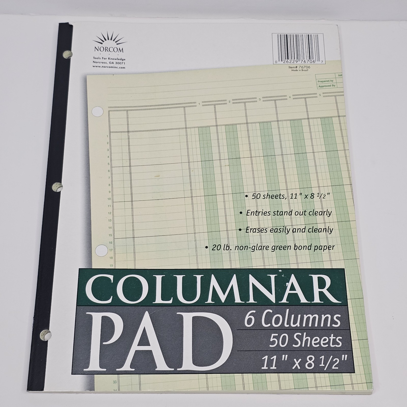 Norcom, Columnar Ledger Pad, 6 Columns, 8.5″ x 11″, Letter Size, 50 Sheets