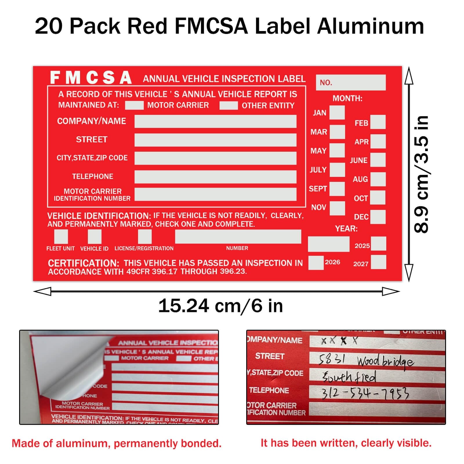 20-Pack Annual Vehicle Inspection Report Forms with Red FMCSA Aluminum Labels…