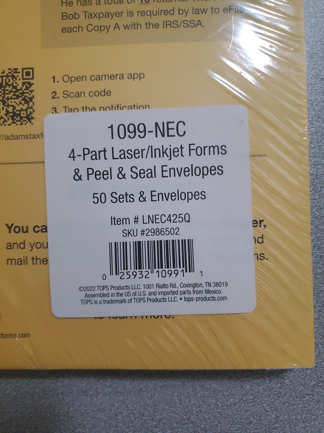 TOPS 2023 1099-NEC Tax Form Kit with Envelopes 4-Part 50/Pack (LNEC425Q)