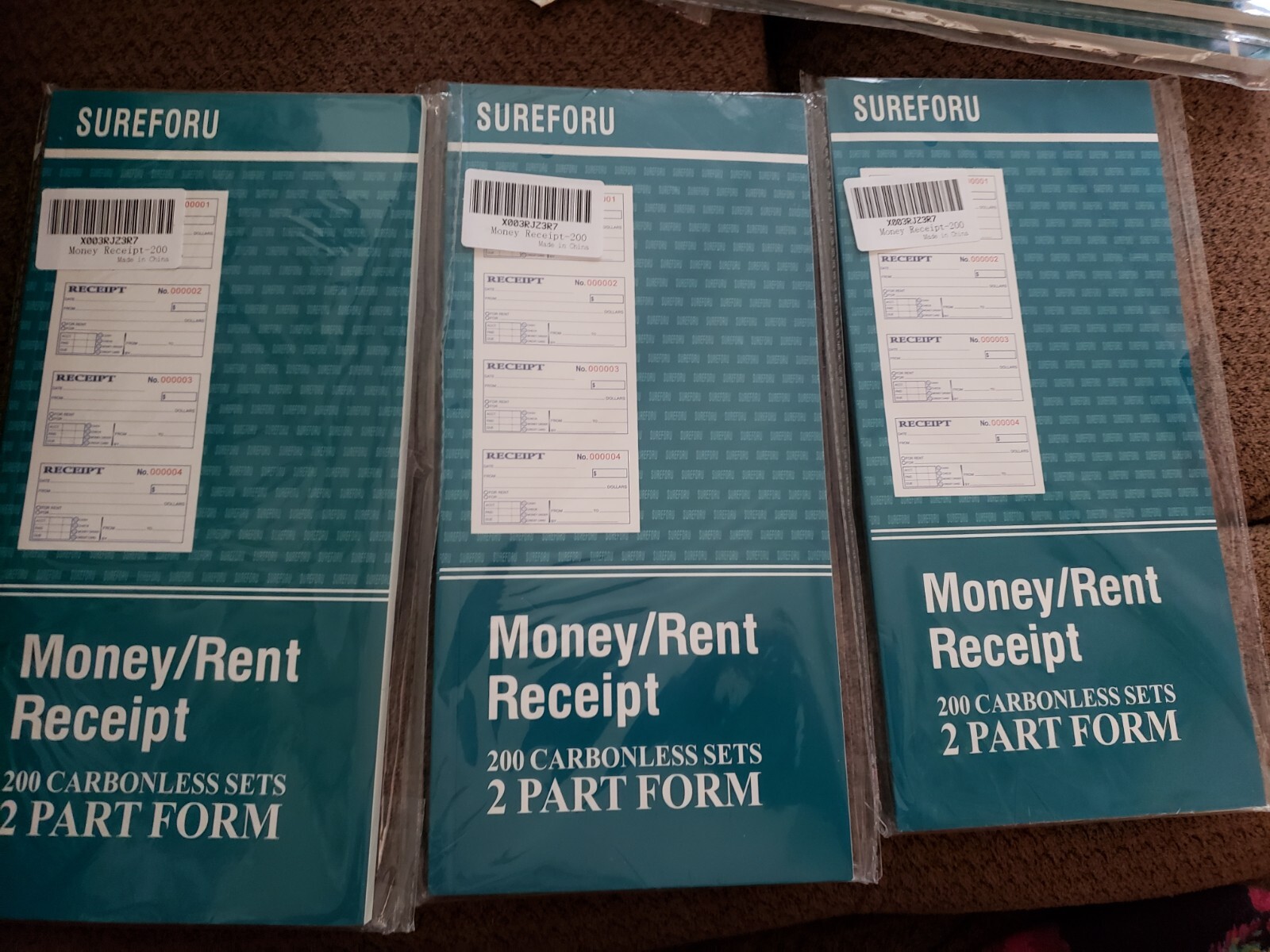 PACK OF 3 — Money / Rent Receipt Books, 2-Part Carbonless 5″ x 11″ 200 Sets Each