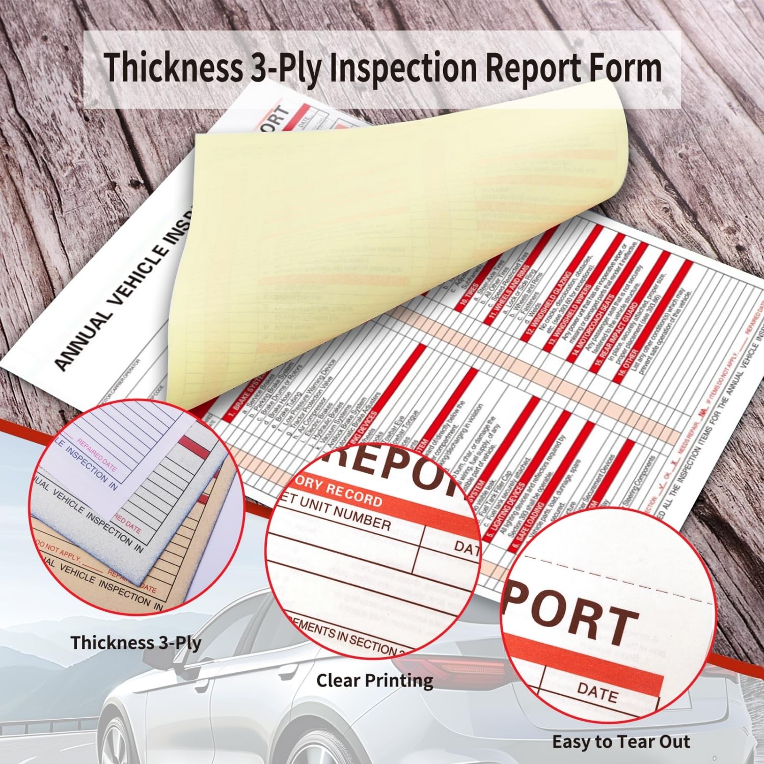 Annual Vehicle Inspection Report Forms 10 Pack with Red FMCSA Labels Aluminum, 3