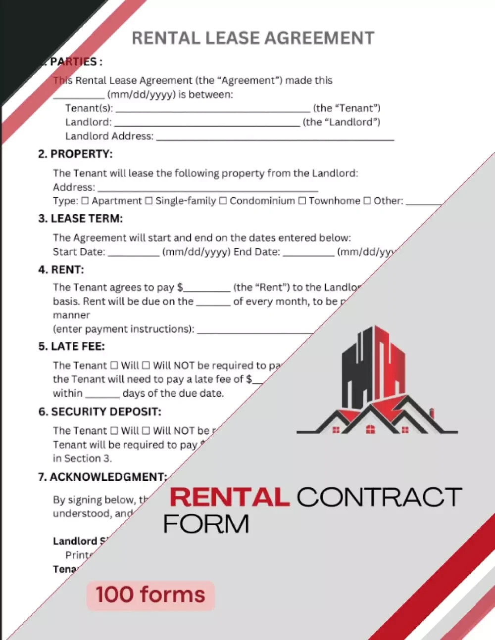 Rental Contract Form | 100 Residential Lease Agreement Forms | 8.5X11 Inch