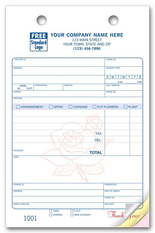 672 Florist Register Forms Large Classic 5 1/2 x 8 1/2″ QTY 250 2parts
