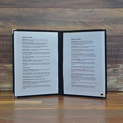 25 Pack Black Menu Covers – 2 Pages, 4 Views Fits 8.5 x 11 Inch Nickel Corners