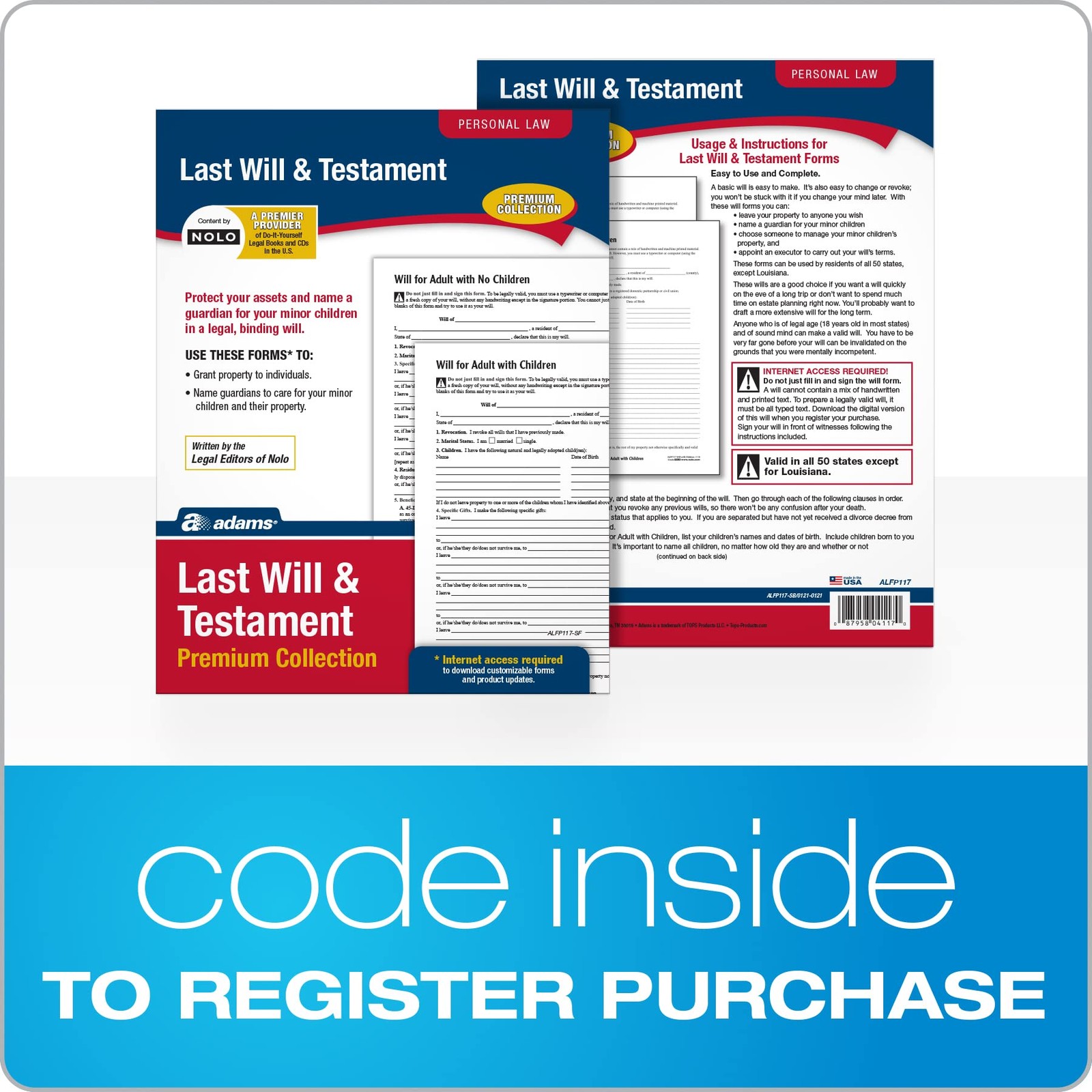 Adams Last Will & Testament Forms, 8.5 x 0.12 x 11 inches, White