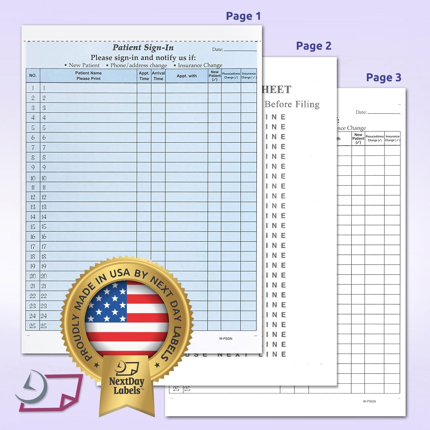 Nextdaylabels Patient Sign-In Sheets – HIPAA Compliant, 3-Part Carbonless NCR Fo