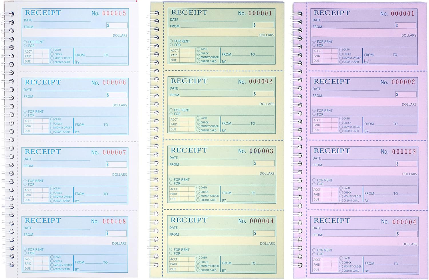 Receipt Books with Carbon Copies,Money and Rent Receipt Book,3-Part Carbonless,5