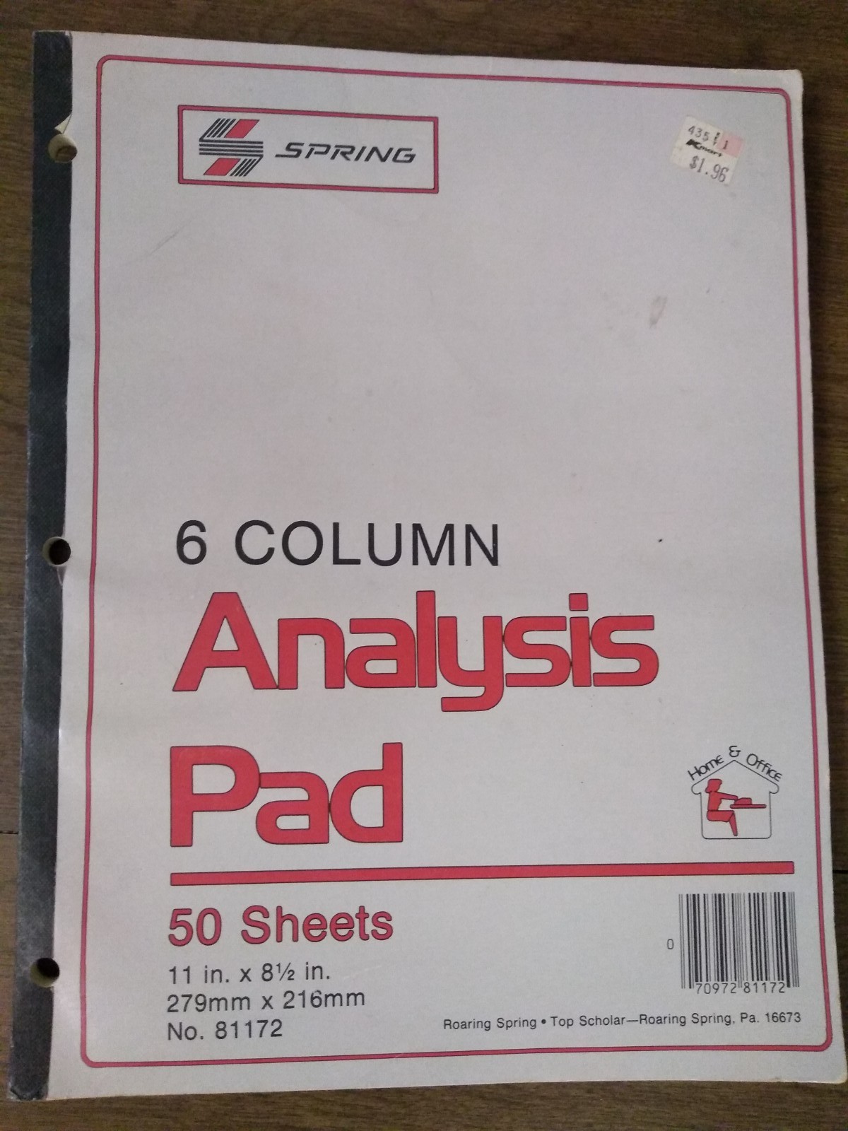roaring springs 6 column analysis pad vintage (some warping)