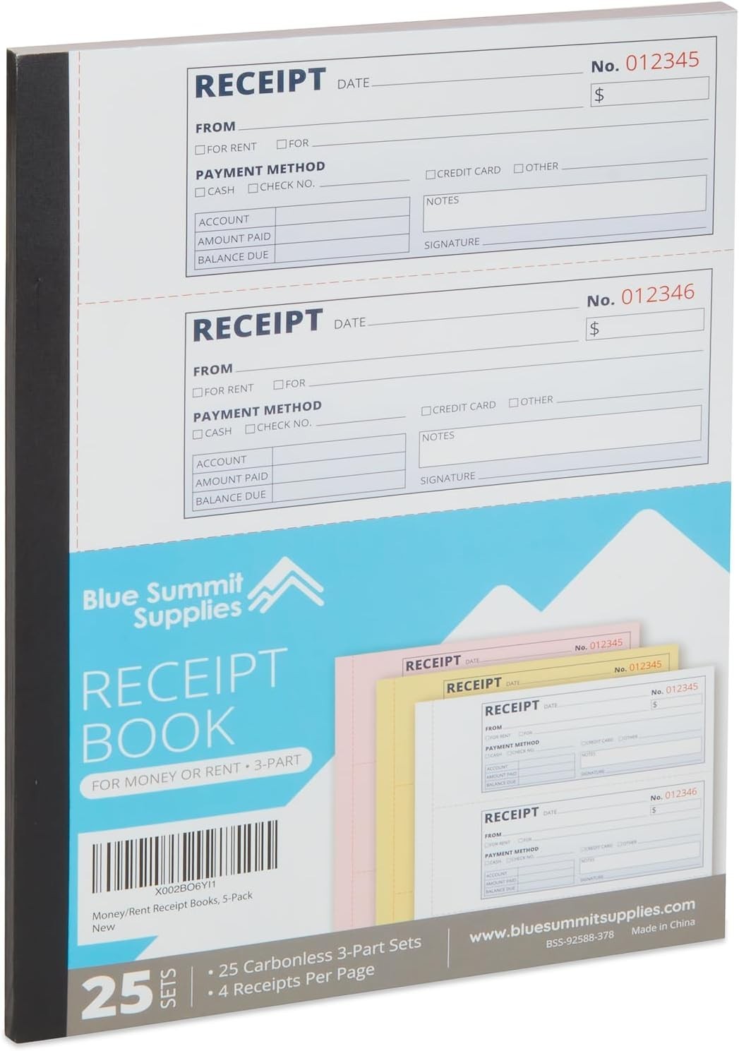 Organized Carbonless Rent Receipt Book with 500 Receipts, Perfect for Landlords