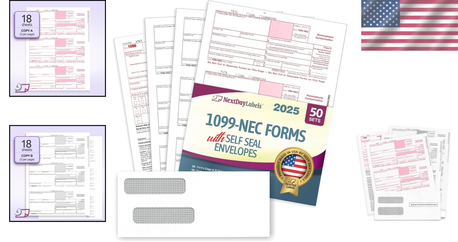 50 1099-NEC Forms Kit with 3 1096 – QuickBooks Compatible