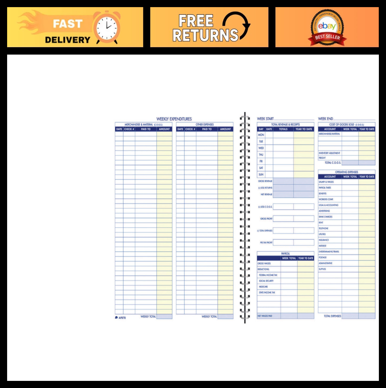 Weekly Bookkeeping Record Book – 8.5″x11″ – Financial Ledger for Easy Tracking