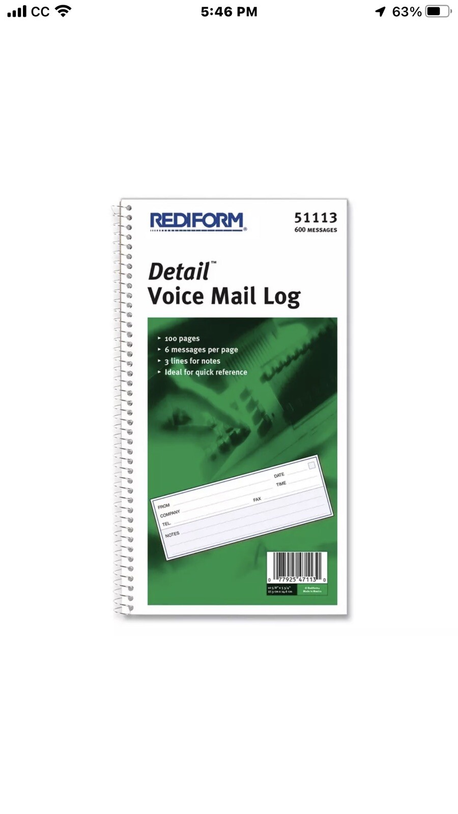 Rediform 51113 Detail Voice Mail Log (3 Books)