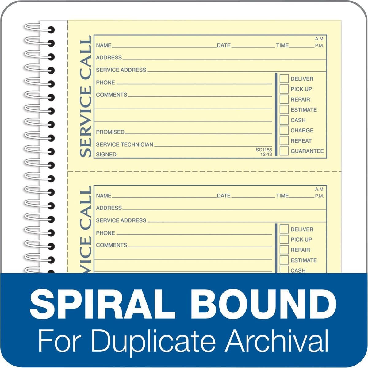 Service Call Book, 5.25 X 11 Inch, Spiral Binding, 2-Part, Carbonless, 4 Message