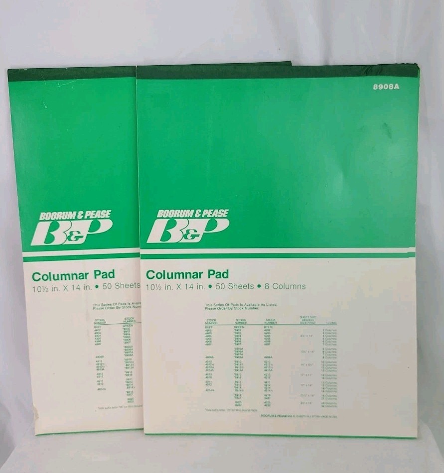 LOT 2 Boorum & Pease 8908A Columnar Pad 8 Columns 50 Sheets Bond Paper 10.5×14