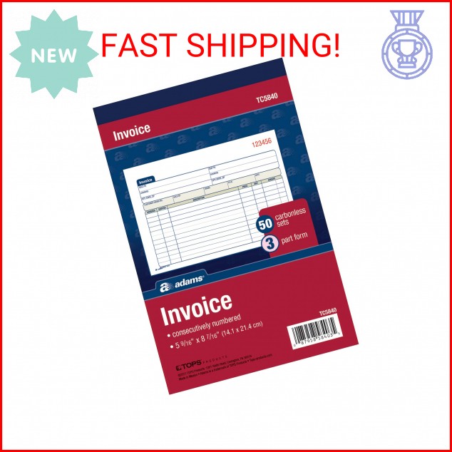 Adams Invoice Book, 3-Part, Carbonless, 5.56 x 8.44 Inch, 50 Sets per Book, Whit