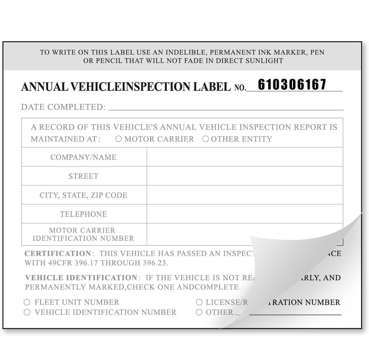 Annual Vehicle Inspection Report Form 25-pk 3-Ply Carbonless, 8.5″ x 11.75″ +…