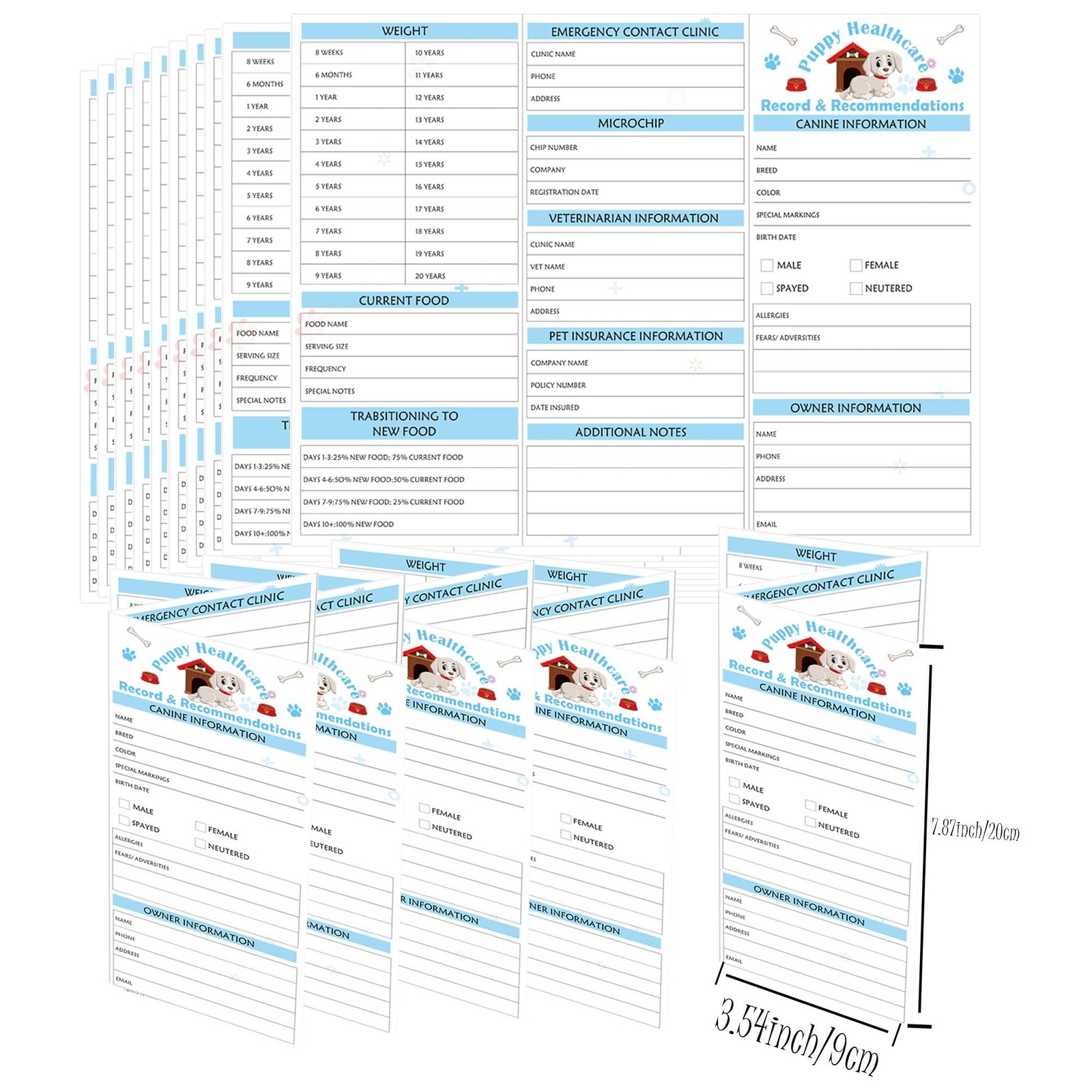 Pop Resin 8.3 x 11 Inch 25 Pack Dog Record Cards Puppy x 11 inches, Blue