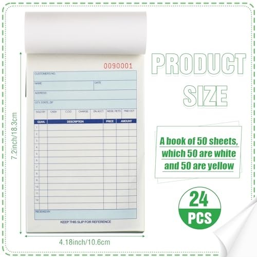 24 Carbonless Sales Order Books – 2 Part Receipt Forms, 50 Sets, White/Yellow