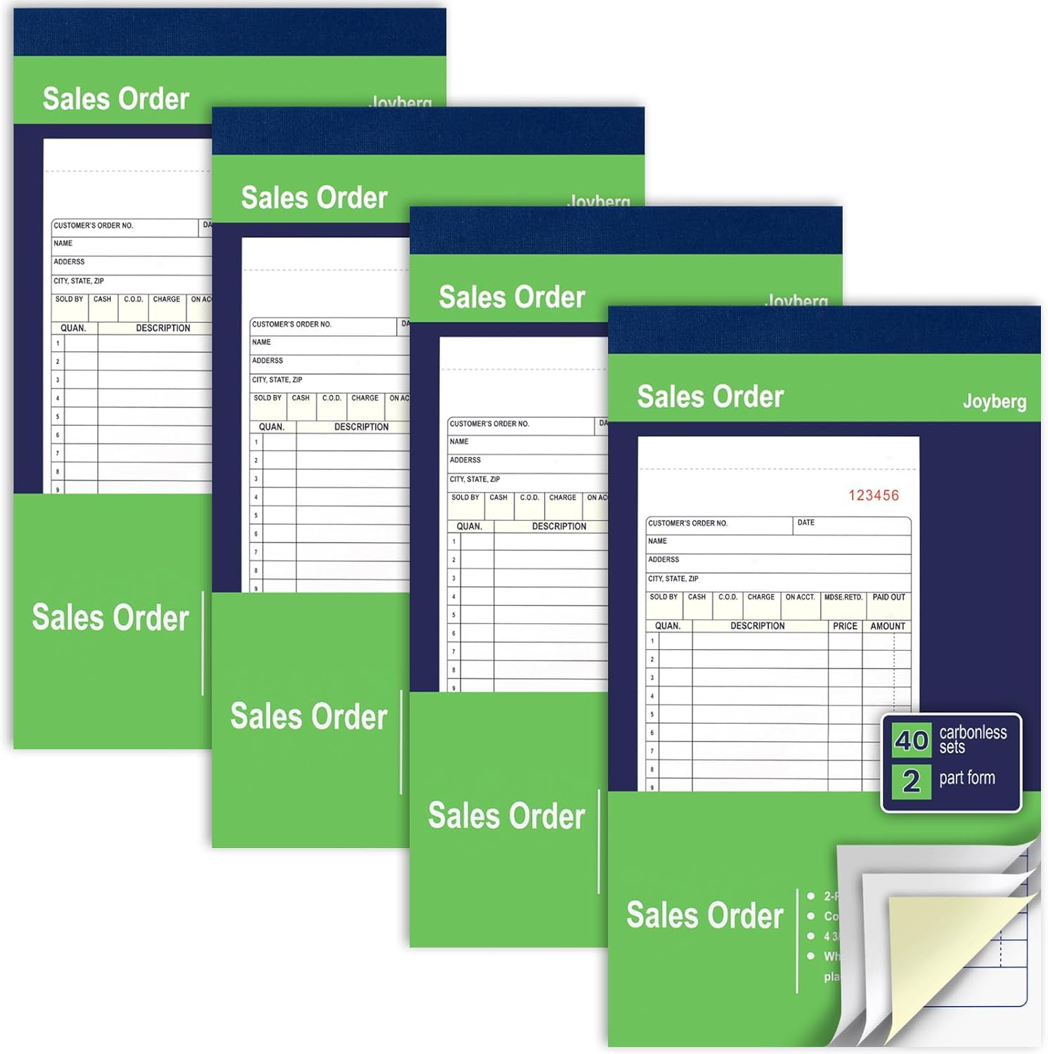 Sales Order Book Receipt With Carbon Copies White And Yellow 4.17inx7.2 In 4 Pk