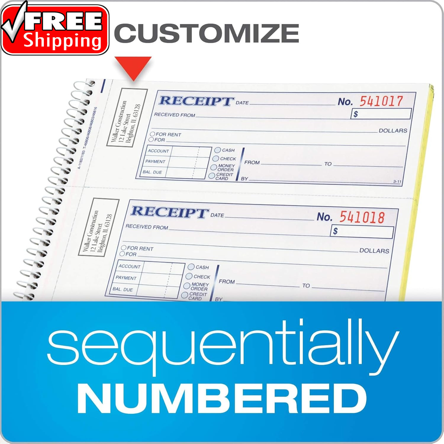 Money and Rent Receipt Book, 2-Part Carbonless, 7-5/8″ X 11″, Spiral Bound, 200