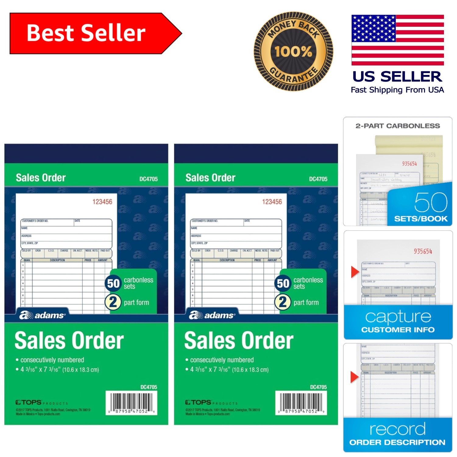 Quality 2-Part Carbonless Order Book, 50 Sets, Neat Invoice Organization