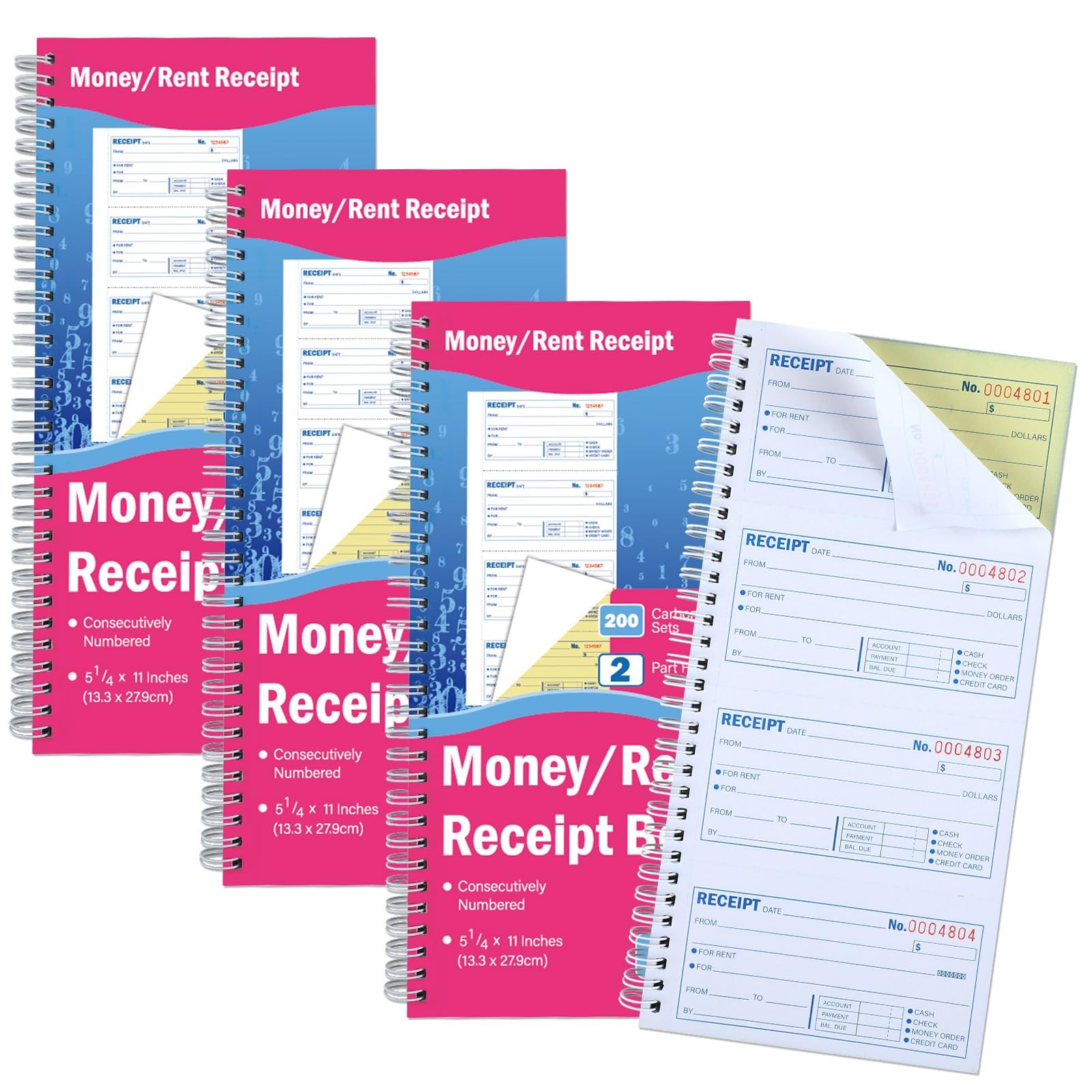 gisgfim 4 Pads Money and Rent Receipt Book with Spiral Bound Rent Receipt Boo…