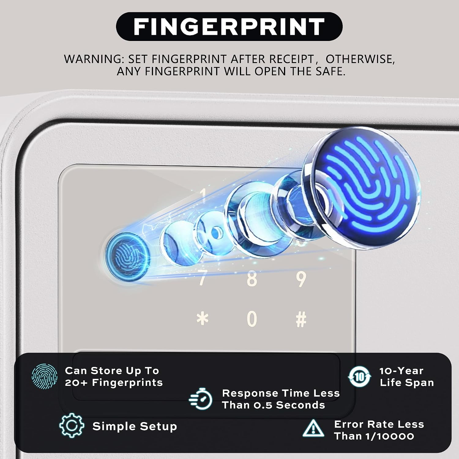 Biometric Safe for Home, 0.6 Cube Feet Auto-Open Fingerprint Safe with Touch Scr