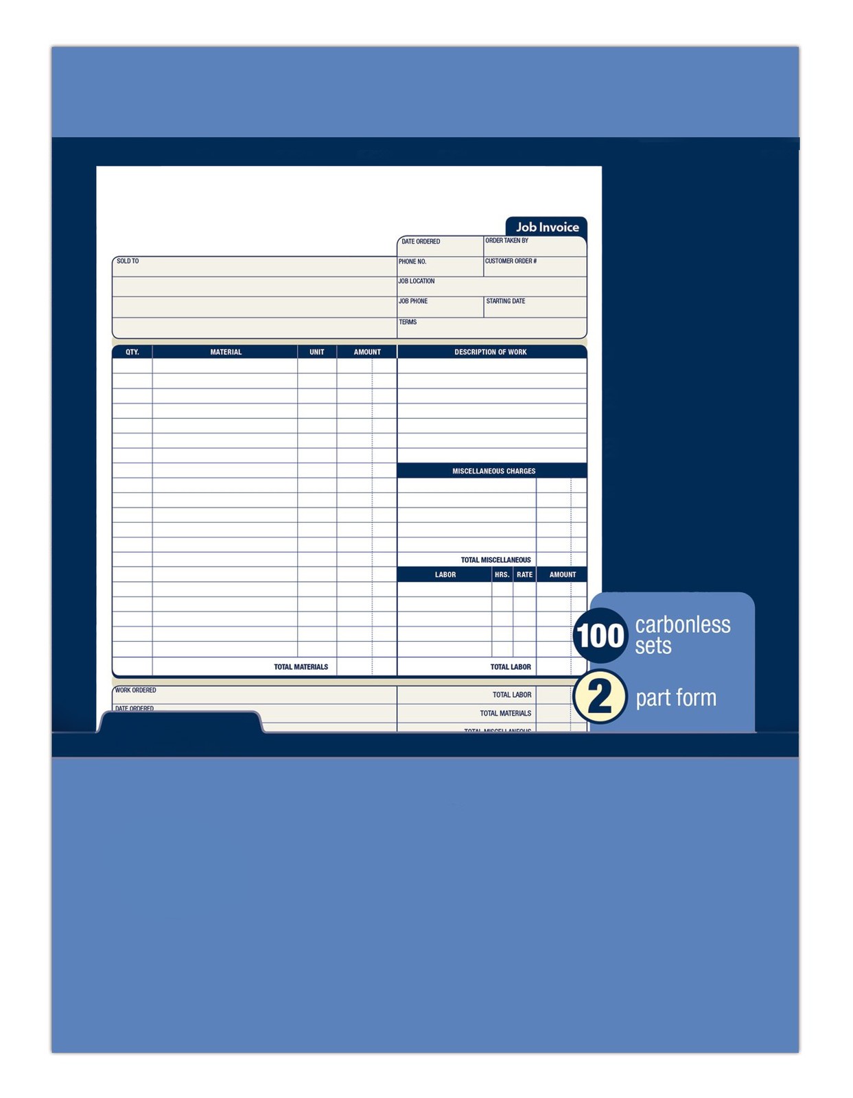 Work Order Forms, 2 Part Carbonless, 100 Sheets, 8.5×11, White