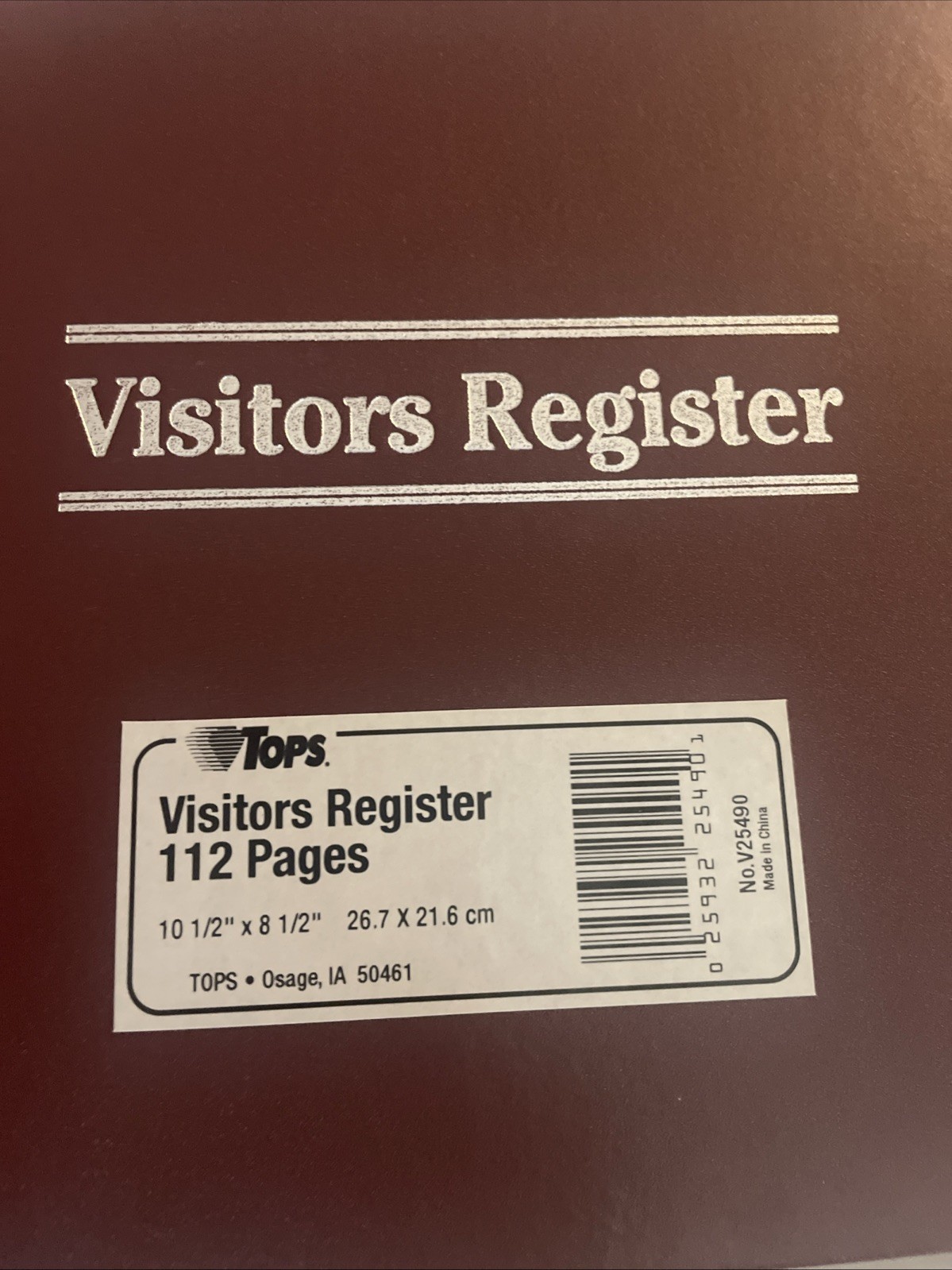 Visitors Register 112 Pages NWT 10 1/2 x 8 1/2 26.7 x 21.6 Cm Burgundy Color