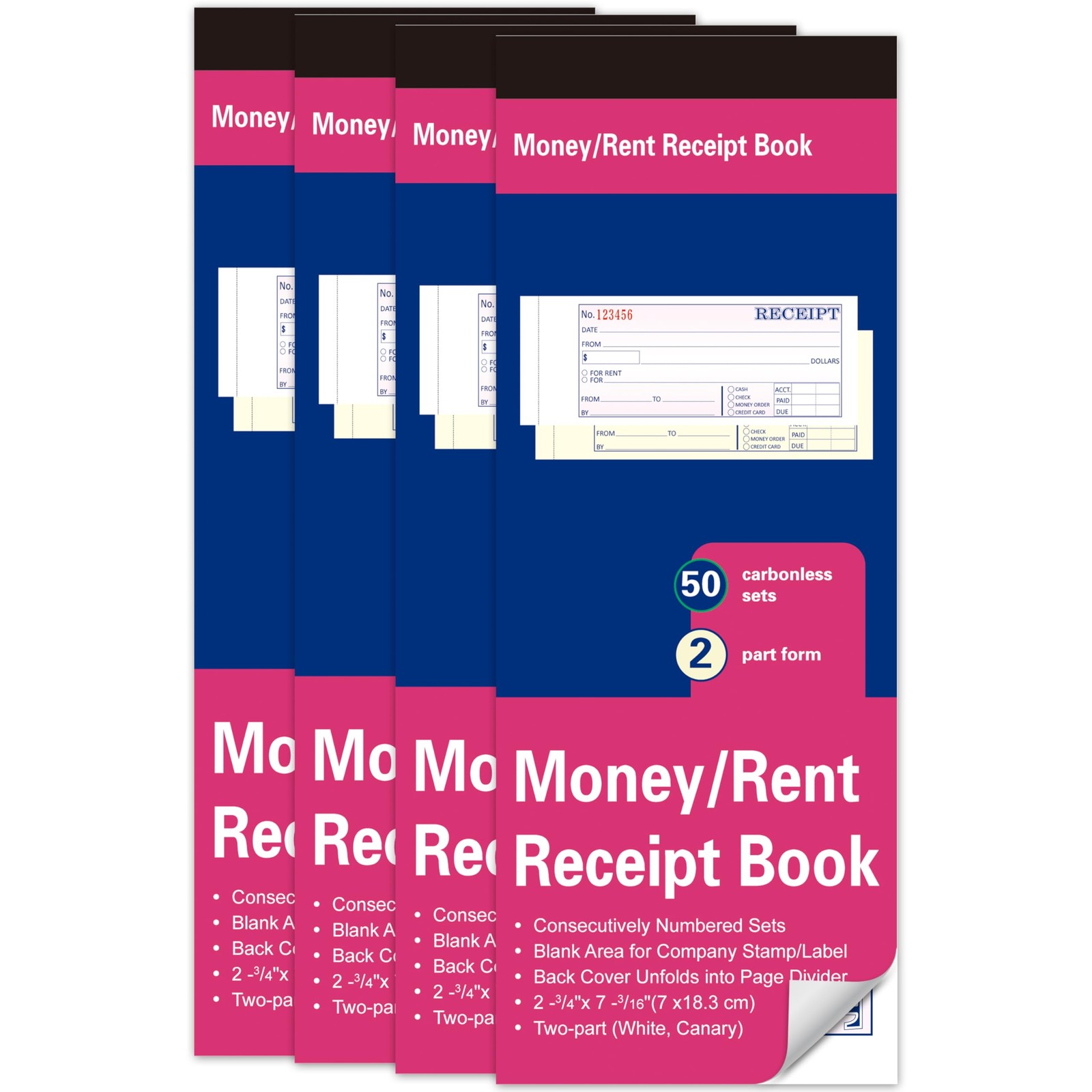 4 Packs Receipt Book,2.75×7.2 Inches 2 Part 2.75×7.2 inches