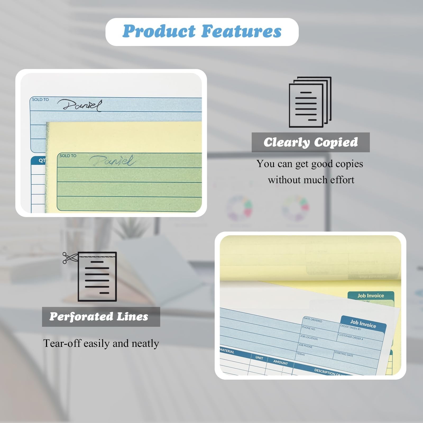 Large Job Work Order Forms, Job Invoice Forms/Receipt Book with Carbonless Co…