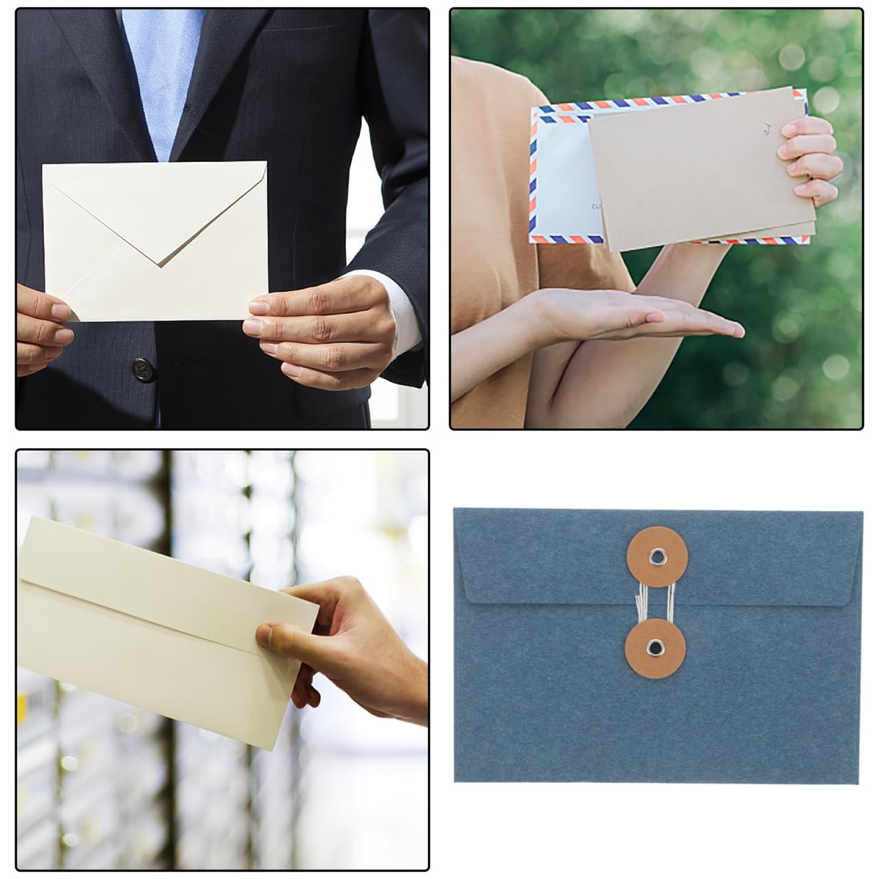 STOBOK 10Pcs Vintage Kraft Paper Envelopes with String 17X11.5X0.3CM, Black