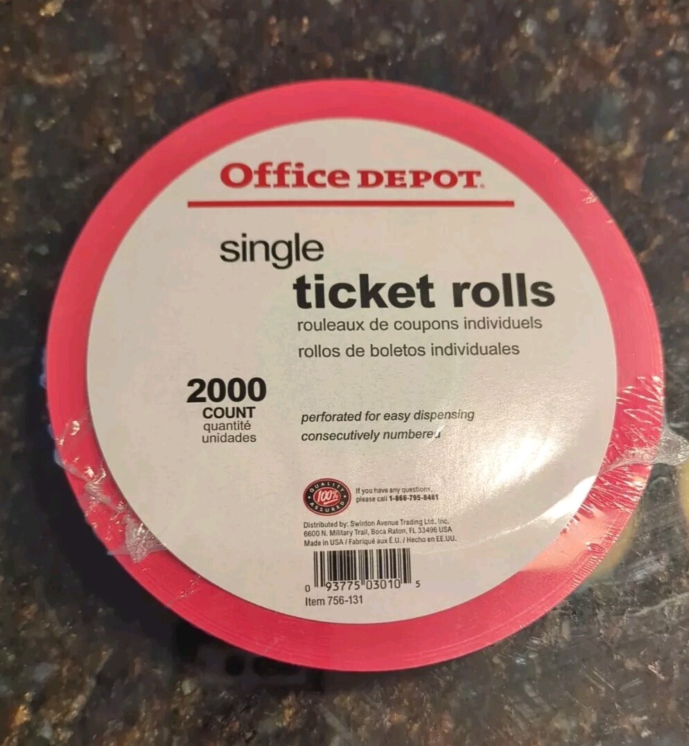 2000 Single Tickets Roll Red Office Depot Admit One Admission Tickets