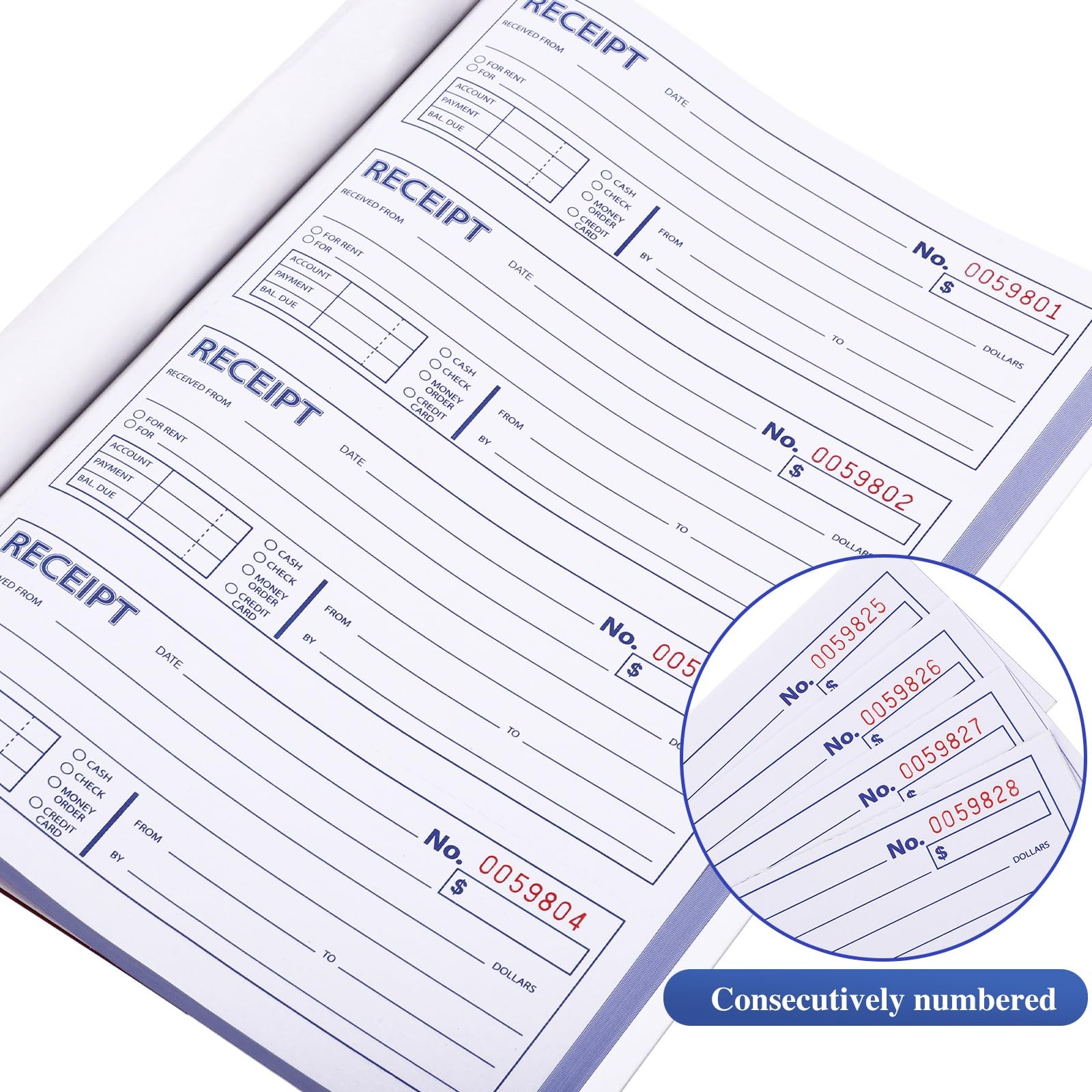 6 Pack Receipt Books 3Part Carbonless White Yellow Pink 100 Sets Per Book
