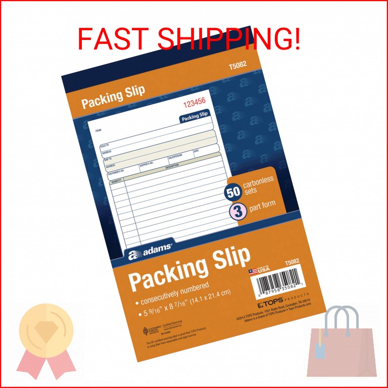 Adams Packing Slip Book, 3-Part, Carbonless, 5-9/16 x 7-5/16 Inches, 50 Sets per