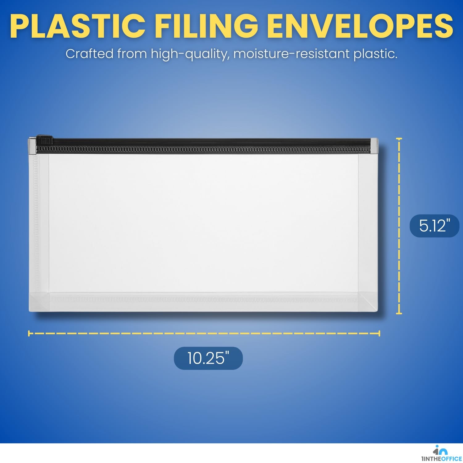 1InTheOffice Plastic Filing Envelopes with Zipper Closure, Moisture Clear
