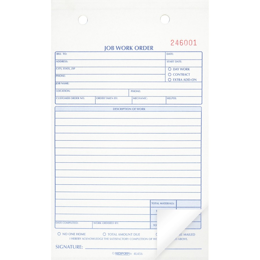 Rediform 4L456 Job Work Order Book 50 Sheets 2-Part Carbonless