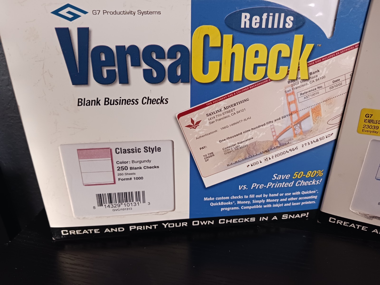 2-Pack VersaCheck Blank Business Checks – Burgundy & Blue Classic Refill Sheets