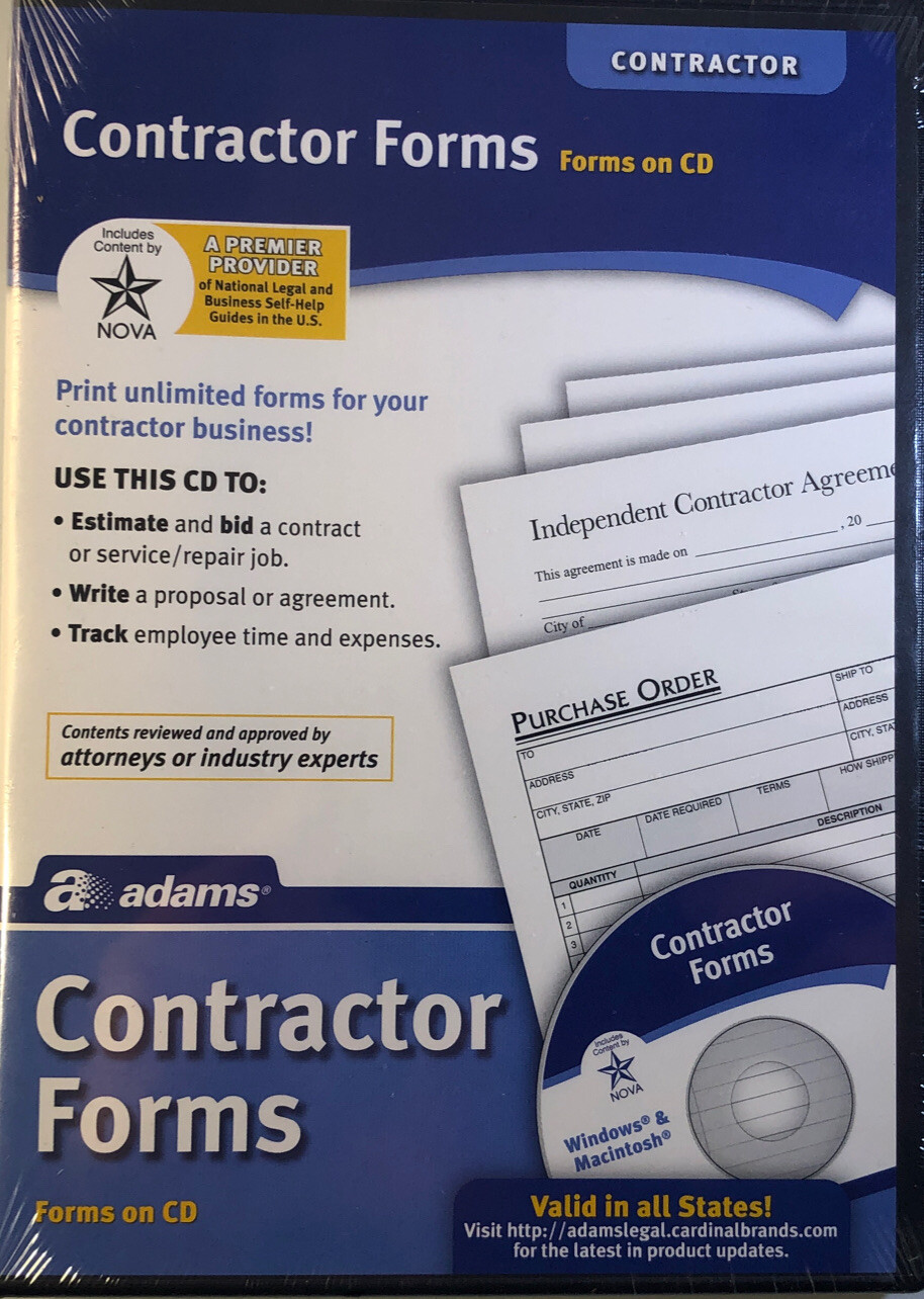 SHIP24H-Adams SS4301 Contractor Forms on CD Windows & Macintosh PDF & Excel-NEW