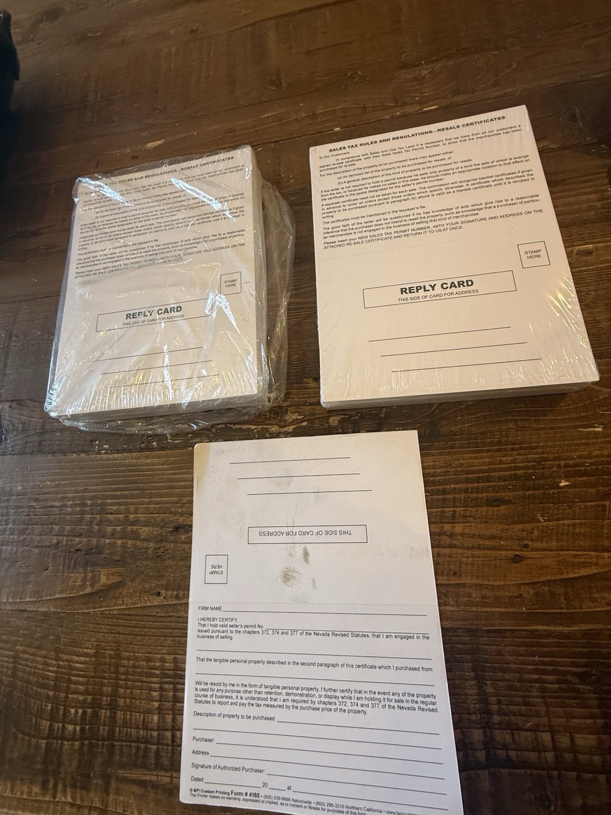 (2) Packs 100 Nevada Resale Tax Card Forms 4185 FREE SHIPPING!