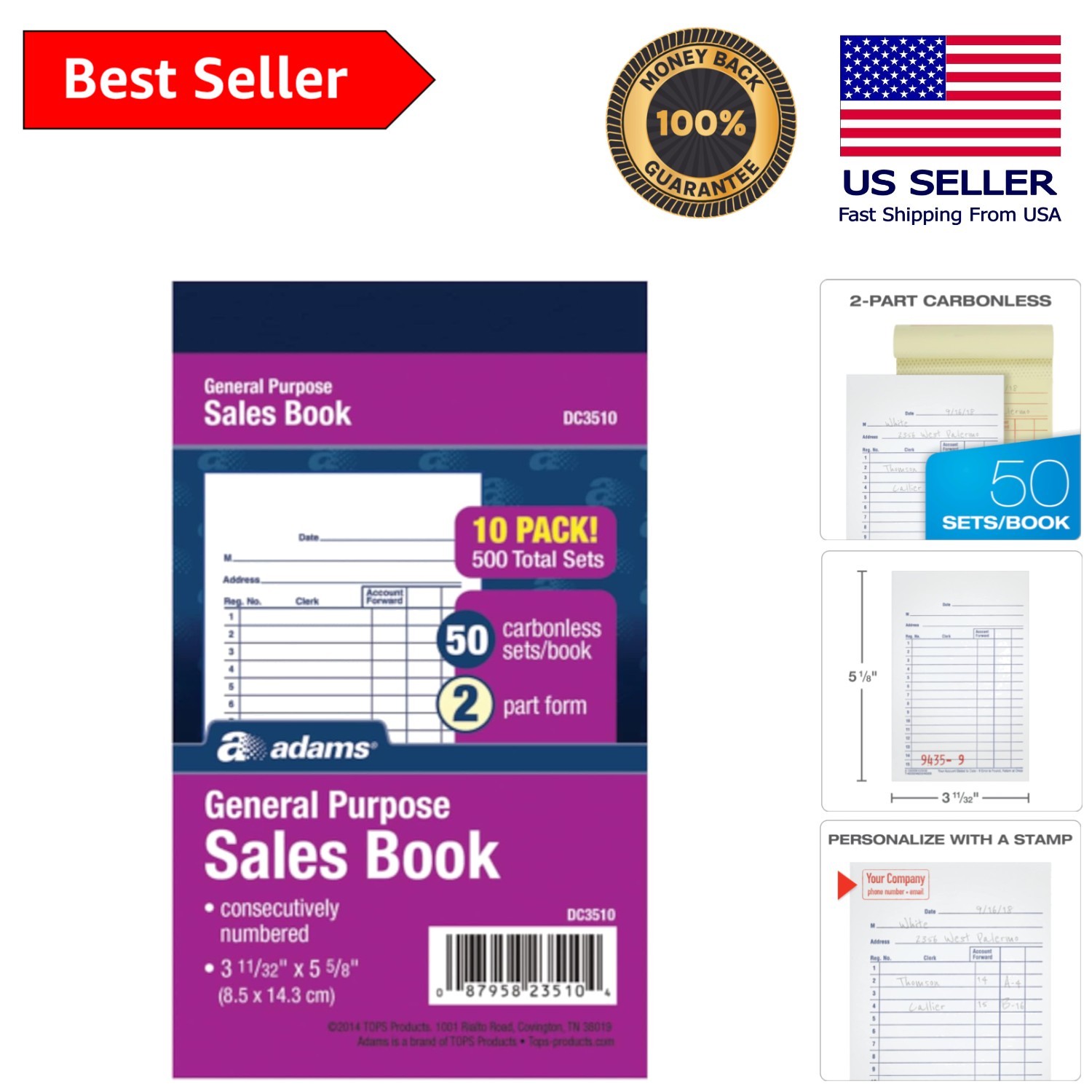 Carbonless 2-Part Sales Book – Portable 50 Sets for Professionals, Pack of 10