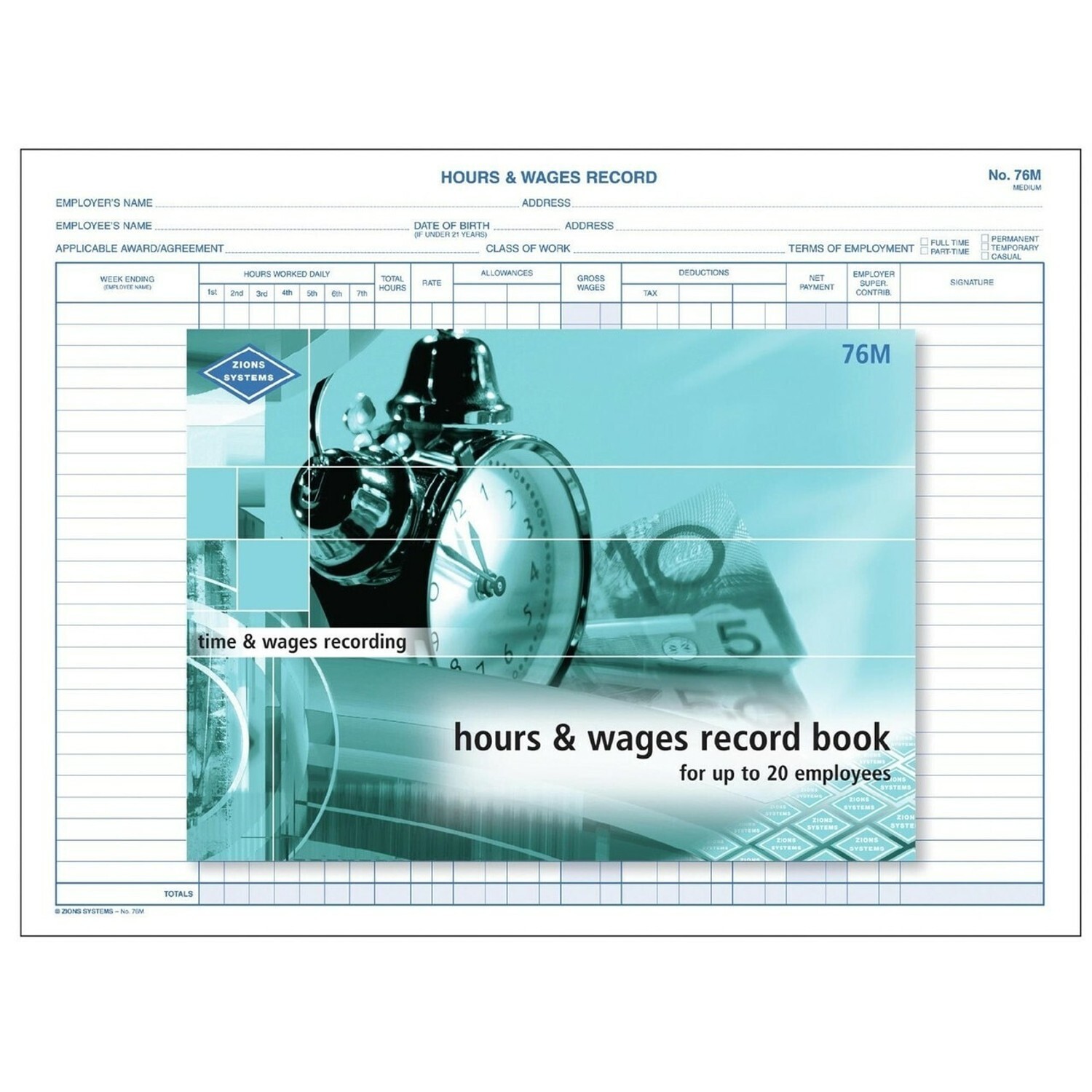 ZIONS 76M HOURS AND WAGES RECORD BOOK (MEDIUM)