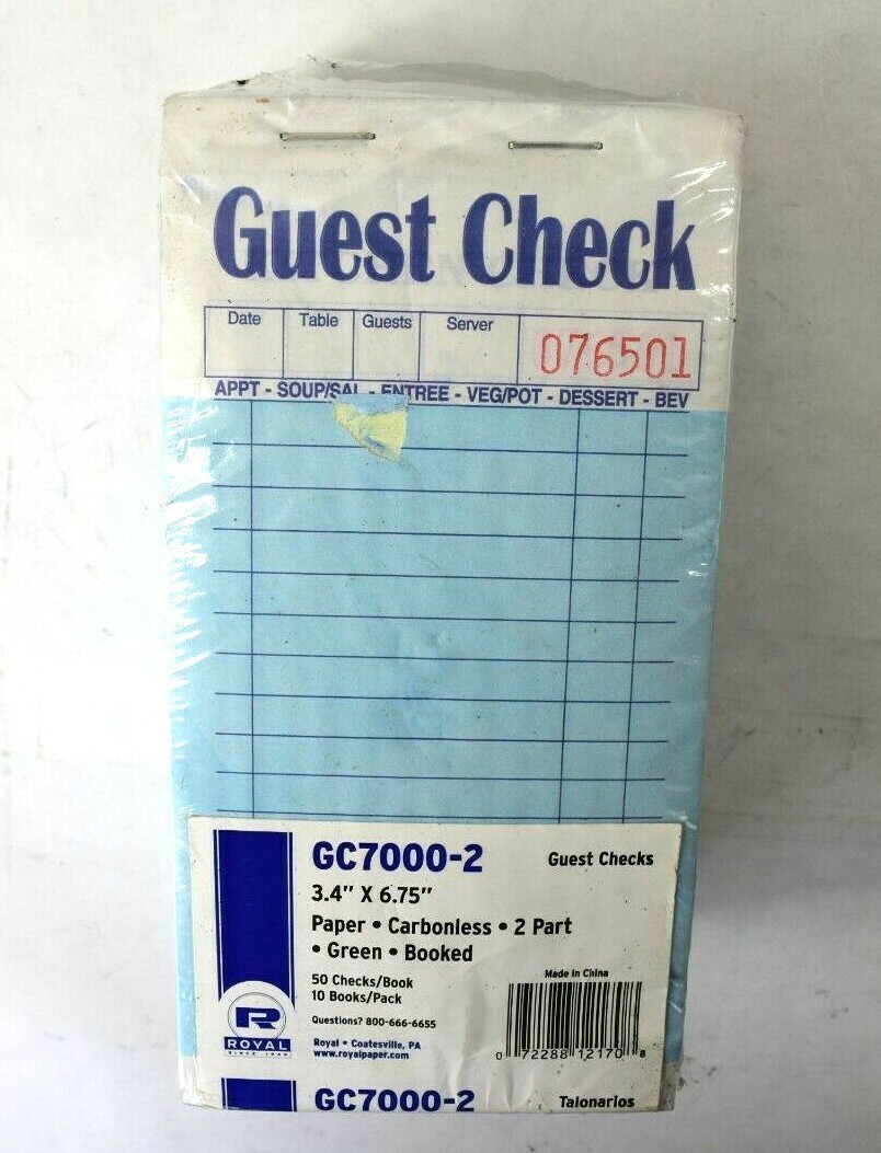 Pack Of 10 Guest Check Book GC7000-2 Carbonless Duplicate 2 Part 3.4″ x 6.75″