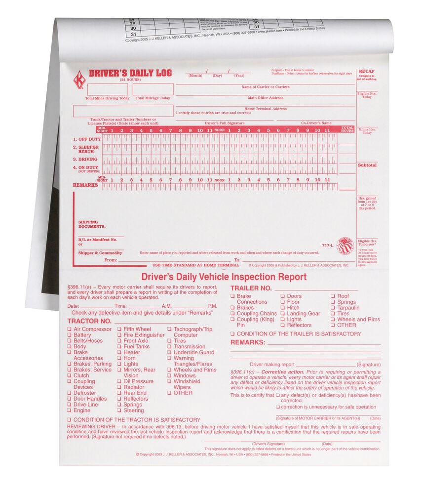 J. J. Keller 2-In-1 Driver Daily Log Book, DVIR & Simplified Recap, 2-Ply