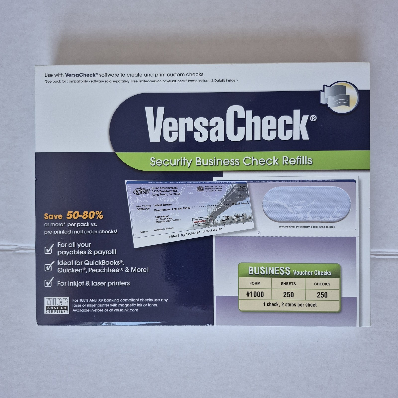 250 ct. Versacheck Security Business Check Refills Form #1000 NEW